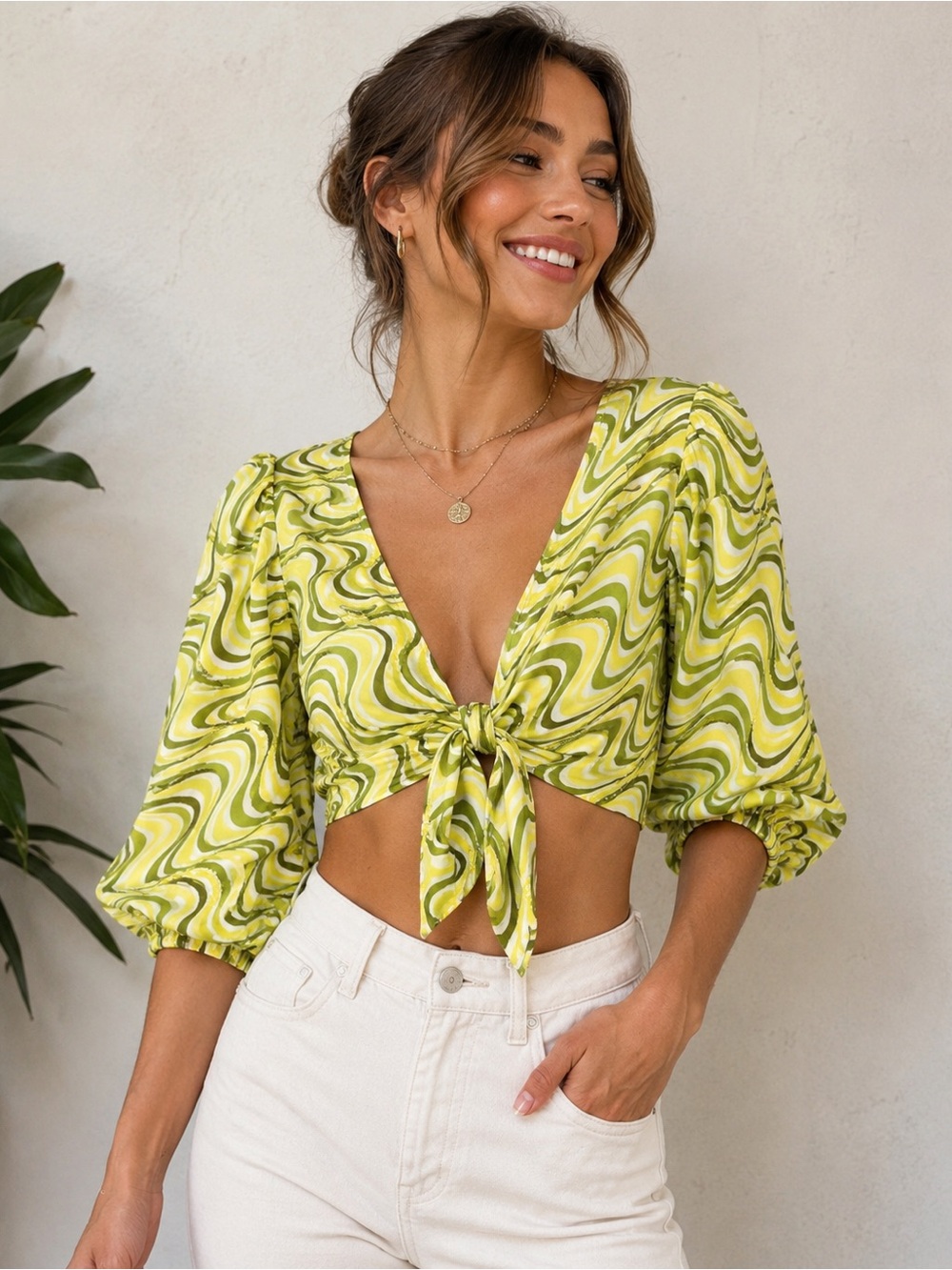 Skemo Yellow and Green Swirl Top